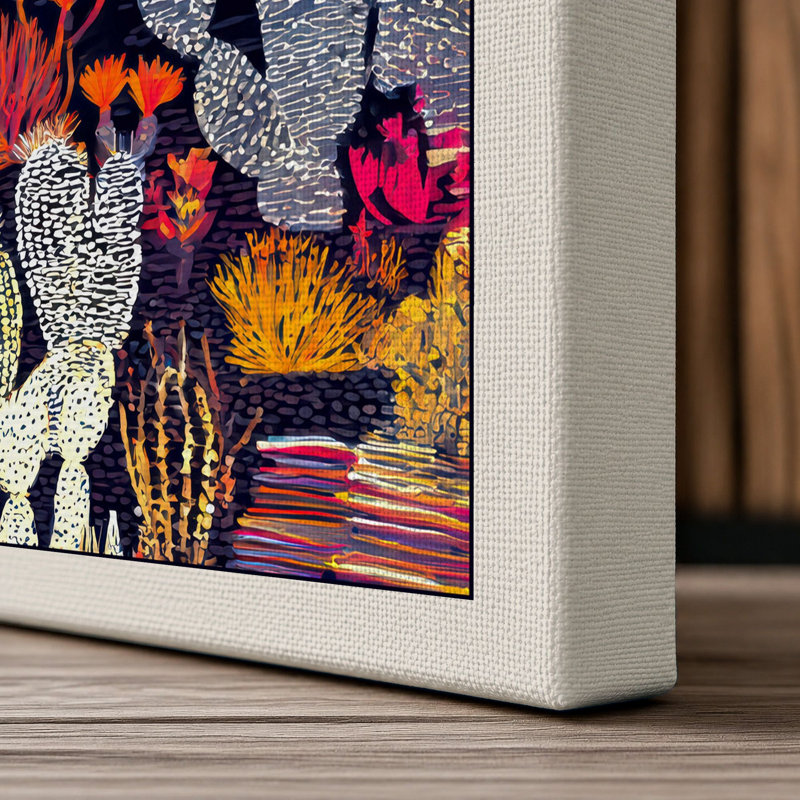 Desert Garden in Bloom Botanical 1 Piece Wrapped Canvas Wall Art, 30x20 - 76.2 x 50.8 cm, Cream Border