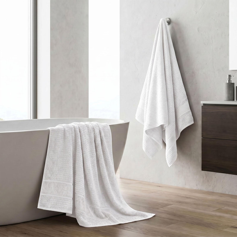  Ensemble de serviettes de bain en coton Zero-Twist - Texture gaufrée nid d'abeille - Séchage rapide, Blanc