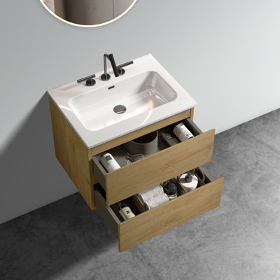 Meuble-lavabo 24 po en chêne naturel - Lavabo en céramique