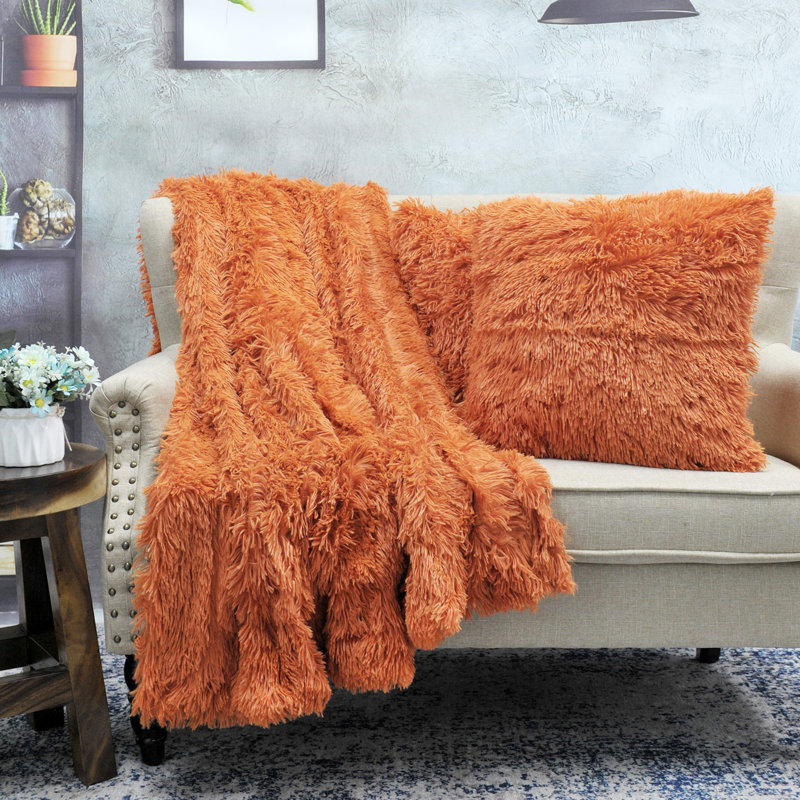 Knitted Blanket, 127cm W x 152.4cm L, Burnt Orange