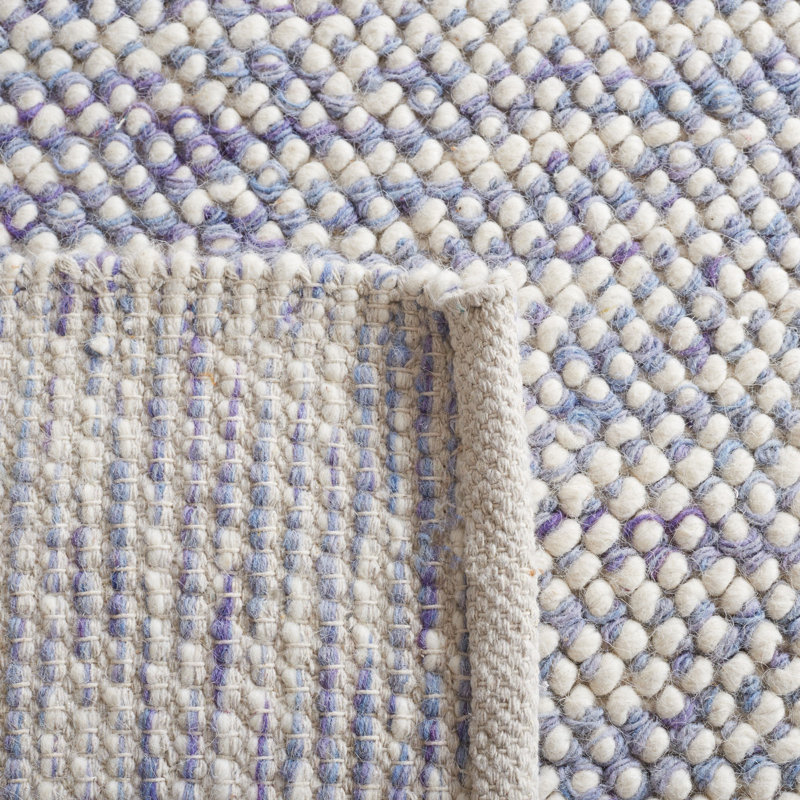 Almus Geometric Handmade Hand-Loomed Blue / Ivory Area Rug, Round 6'