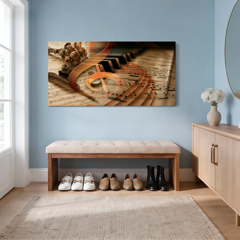 Ensemble de 1 tableau sur toile tendue représentant des notes et des partitions musicales, 4020