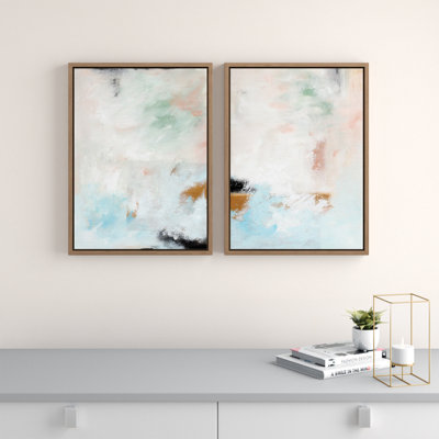 Vikshi Soft Abstract Brushstrokes - Ensemble de 2 reproductions encadrées sur toile