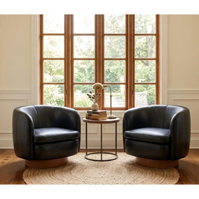 35" Wide Modern Swivel Faux Leather Upholstered Barrel Chair(Set Of 2)