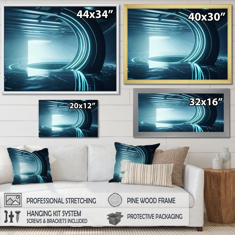 Quantum Universe Futuristic 3D - Abstract Shapes, art mural, H 30 po x l 40 po x P 1,5 po, Cadre flottant doré