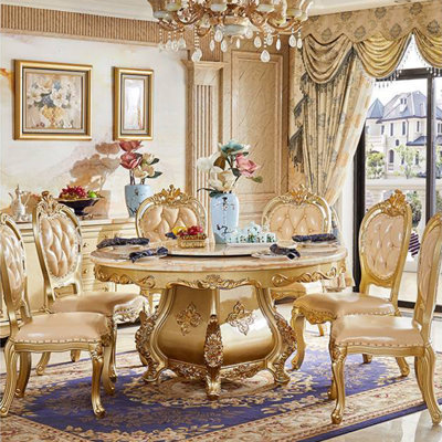 Luxury Marble Carved Round Dining Table Sets