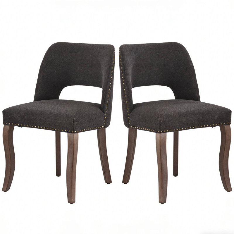 Black Wooden Dining Chairs Set Of 2, Modern Fabric Upholstered For Farmhouse Kitchen & Dining Room, Black