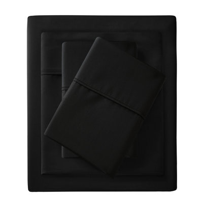 4 Pcs Black 1500 Thread Count Queen Cotton Blend Sheet , Wrinkle Weave, Finish, Flat & Fitted Sheets, 2 Pillowcases, Machine Washable, Weave With Includes Sheet, Elasticized