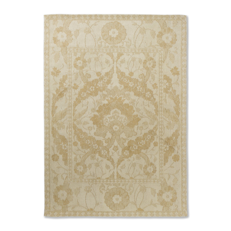 Tapis rectangulaire en chenille / coton tissé à plat rectangulaire en or pâle, Rectangle 6 pi 7 po x 9 pi 2 po