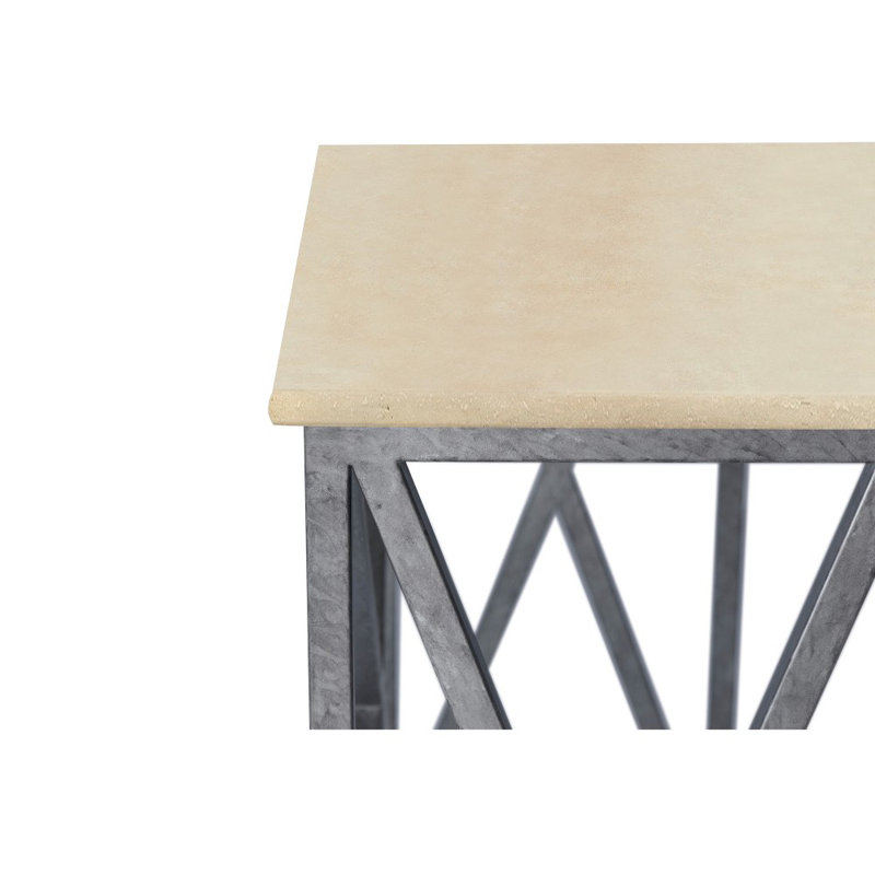 Medallion 60'' Console Table, Royal Silver, Lite Travertine, 34"H x 45"W x 15"D