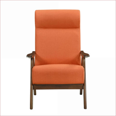 Orange Fabric Upholstered High-Back Accent Chair Seating for Adults, Walnut Brown Solid Wood Frame Cushioned Chair, Modern Living Room Furniture