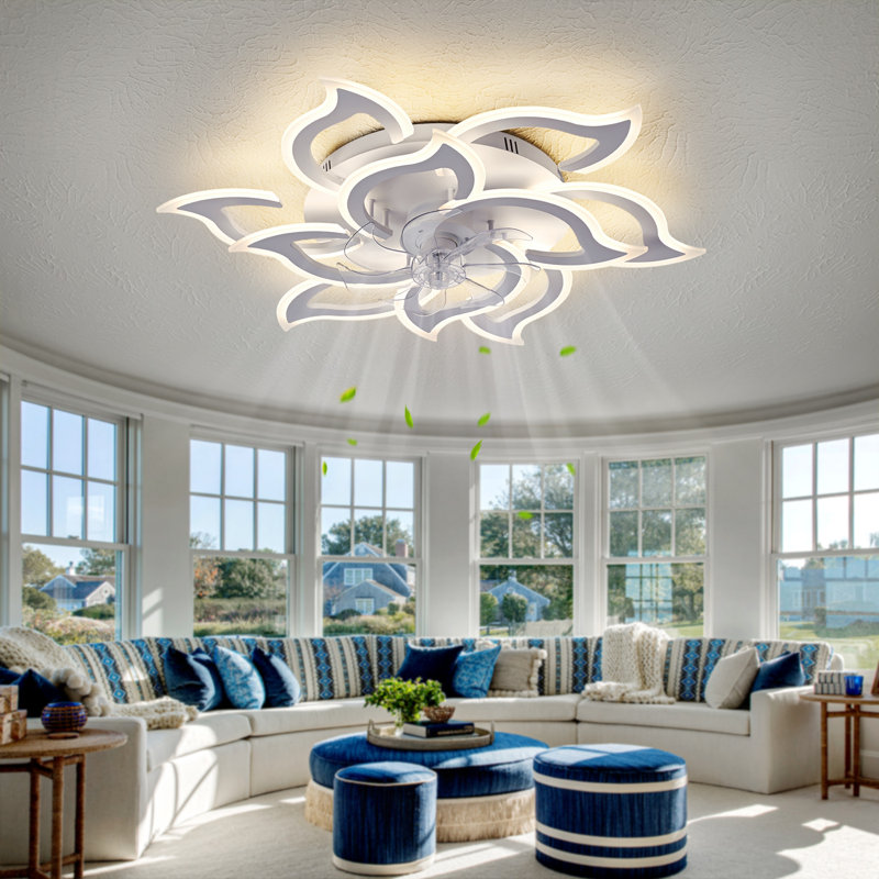 White LED Ceiling Fan Light with Remote & App Control, 6 Speeds, Dimmable, Silent Motor, 3 Colour Modes, Timer Function, Modern Flush Mount for Bedroom/Living Room