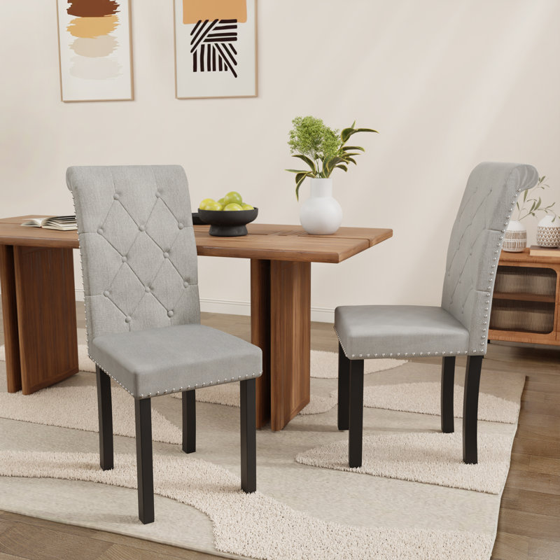 High-Back Tufted Nailhead Upholstered Dining Chairs Side Chairs (Set of 8), Gray