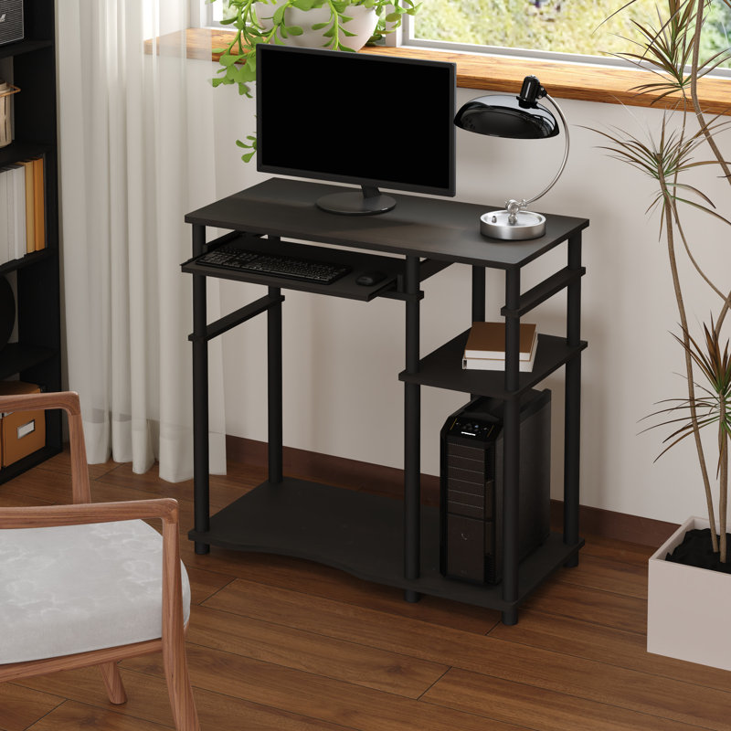Table de bureau d'ordinateur avec 2 tablettes pour le rangement de bureau et de salon peu encombrant, espresso / noir