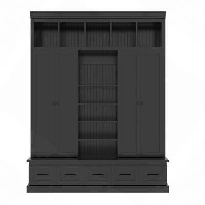 78.7"H Hall Tree With Bench And 5 Storage Cubbies, Entryway Storage Organizer Cabinet With 4 Doors, 5 Drawers And Adjustable Shelves For Hallway, Entryway, Living Room