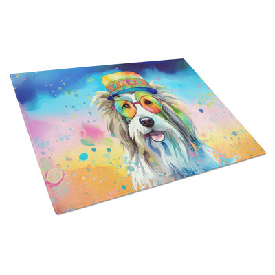 Bearded Collie Hippie Dawg Glass Cutting Board Large