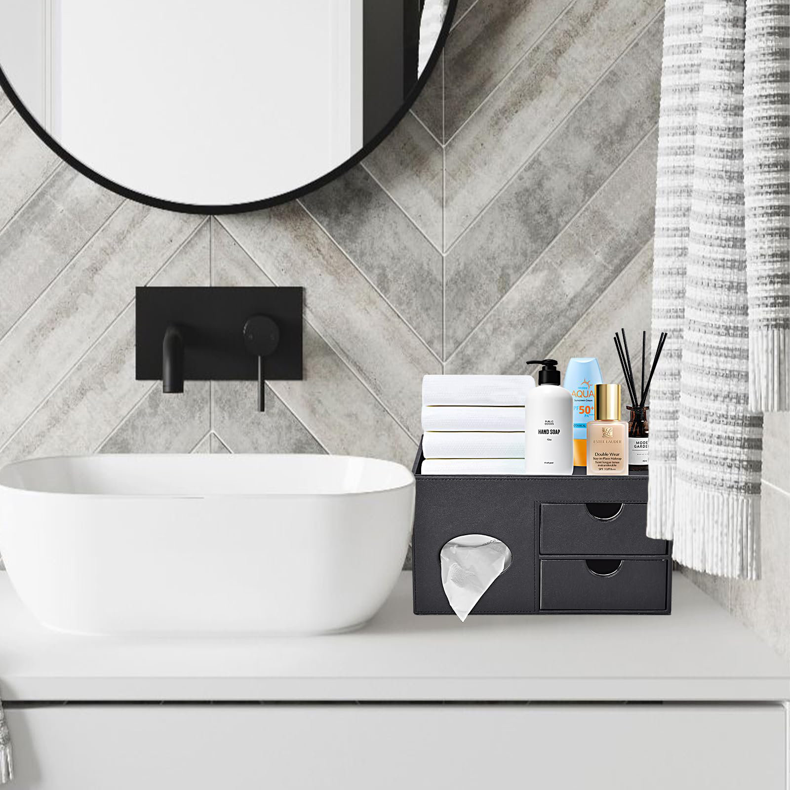 Hokku Designs Square Tissue Box Cover With Drawers,Tissue Box Holder ...