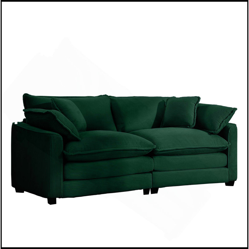 Canapé de salon moderne en tissu avec 4 coussins rembourrés et profond, velours côtelé vert, Vert