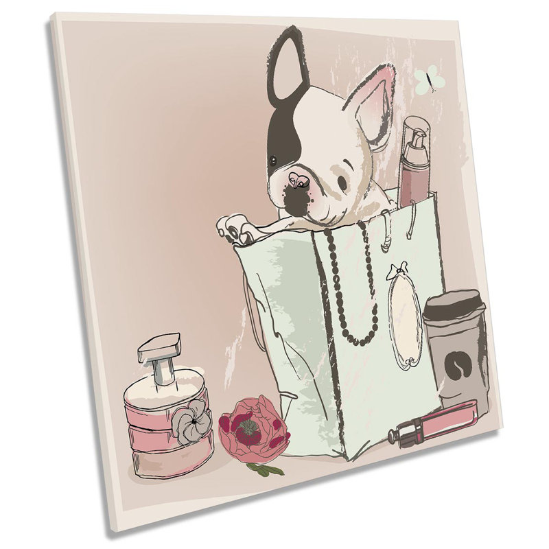 Z2517 Cute French Bulldog Shopping Picture - Wrapped Canvas Art Prints, 40.6cm H x 40.6cm W x 2cm D