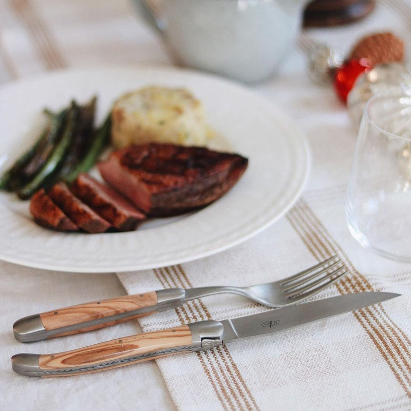 Ensemble de 2 couteaux à steak 2 pièces, Bois d'olivier