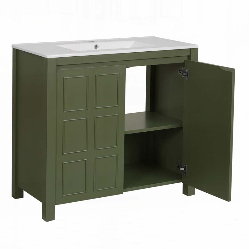 Bathroom Vanity with Ceramic Sink, Olive Green
