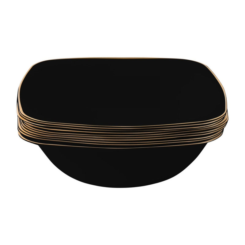Bols carrés en plastique noir 16 oz avec bordure dorée 60 invités Ecoqualité