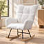 Fauteuil à bascule ergonomique Comfy Teddy en tissu doux avec poche de rangement latérale, idéal pour l'allaitement, avec base en bois massif. Fauteuil d'appoint polyvalent pour le salon et la chambre d'enfant. Blanc.-527790432-527790433