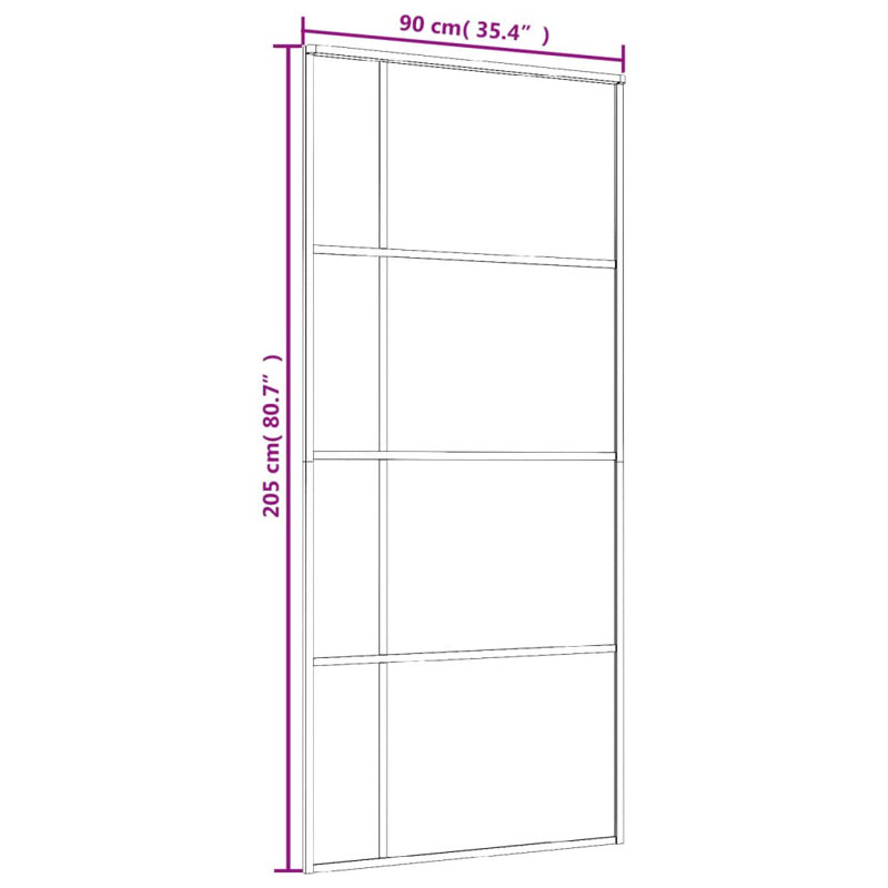 Jamarie Glass and Aluminium Barn Doors, 205cm H x 90cm W x 5cm D, Gold