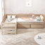 Lit plateforme simple en forme de L avec trois tiroirs de rangement-118098517