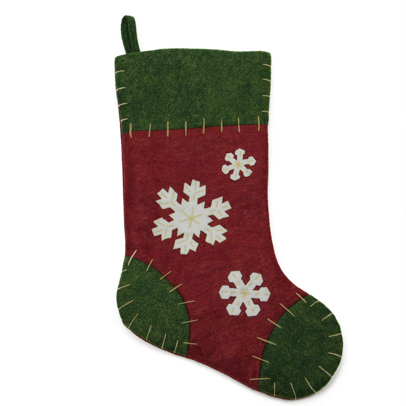 Chaussette de Noël 20 "avec flocons de neige vert et rouge