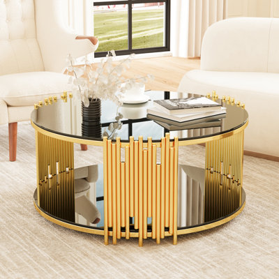 Table basse noire en verre trempé avec structure en acier inoxydable, design minimaliste moderne pour cadre de salon