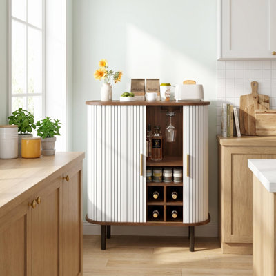 Modern Farmhouse Bar Cabinet with Wine Rack & Glass Holder,  Kitchen Sideboard with Storage