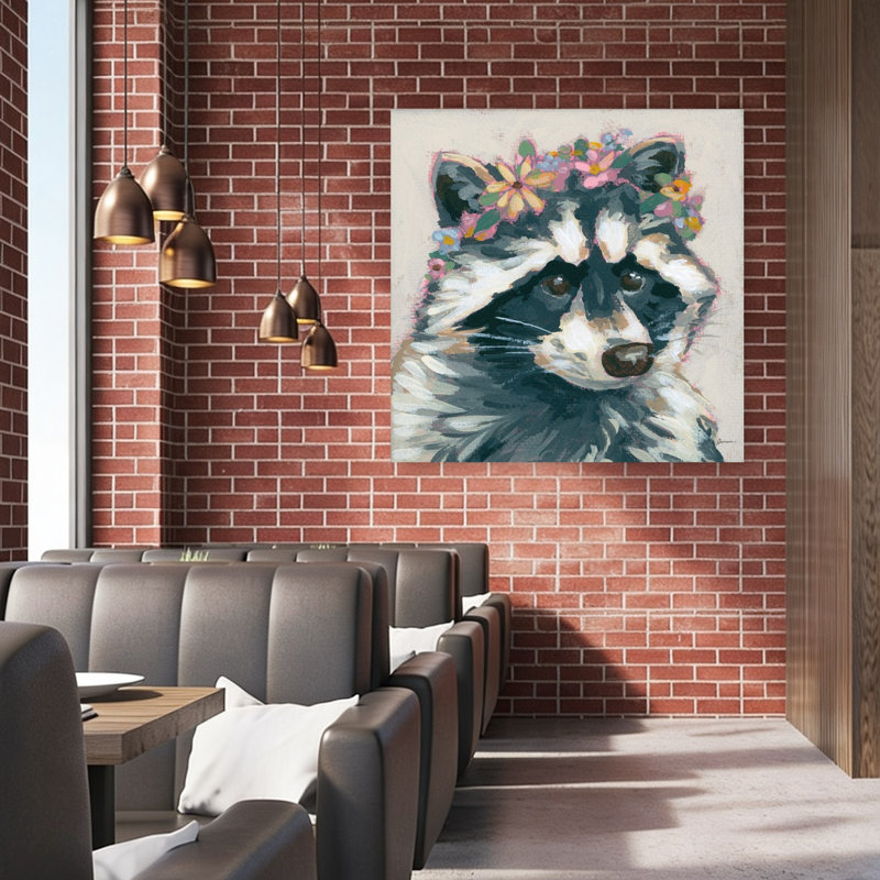 Raccoon Cameo I Whimsical Contemporary Animal Flower Wall Art Print 1 Piece Wrapped Canvas Wall Art, 121.92cm H x 121.92cm W