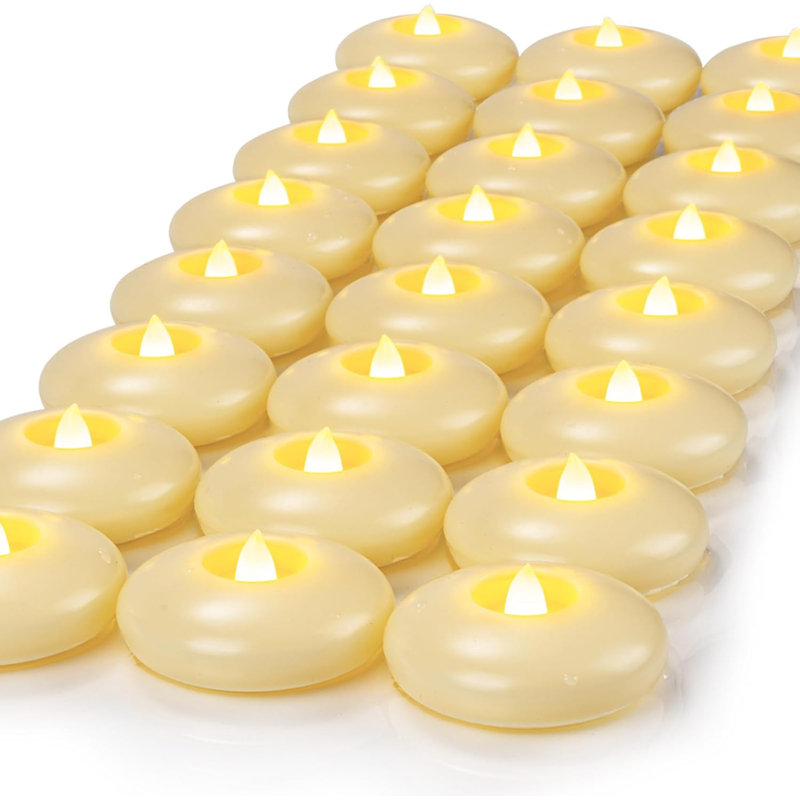3" H Waterproof Flickering Floating Tealight, 24, Ivory