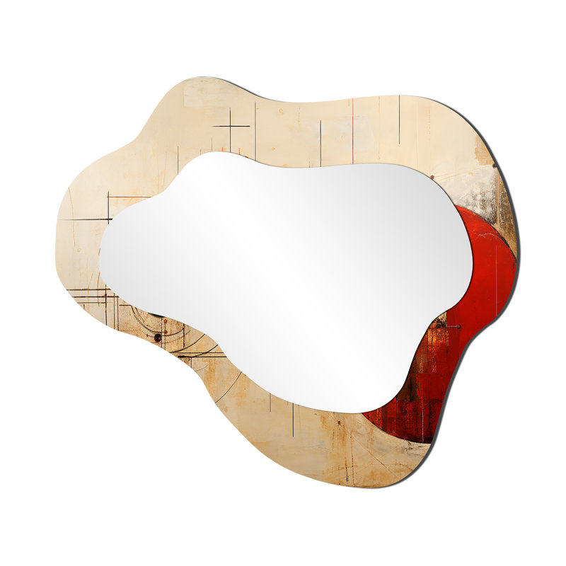 Red Moon Mercury Retrograde - Irregular Abstract Landscapes Assymetrical Modern Unique Wall Mirror, 25" x 28"