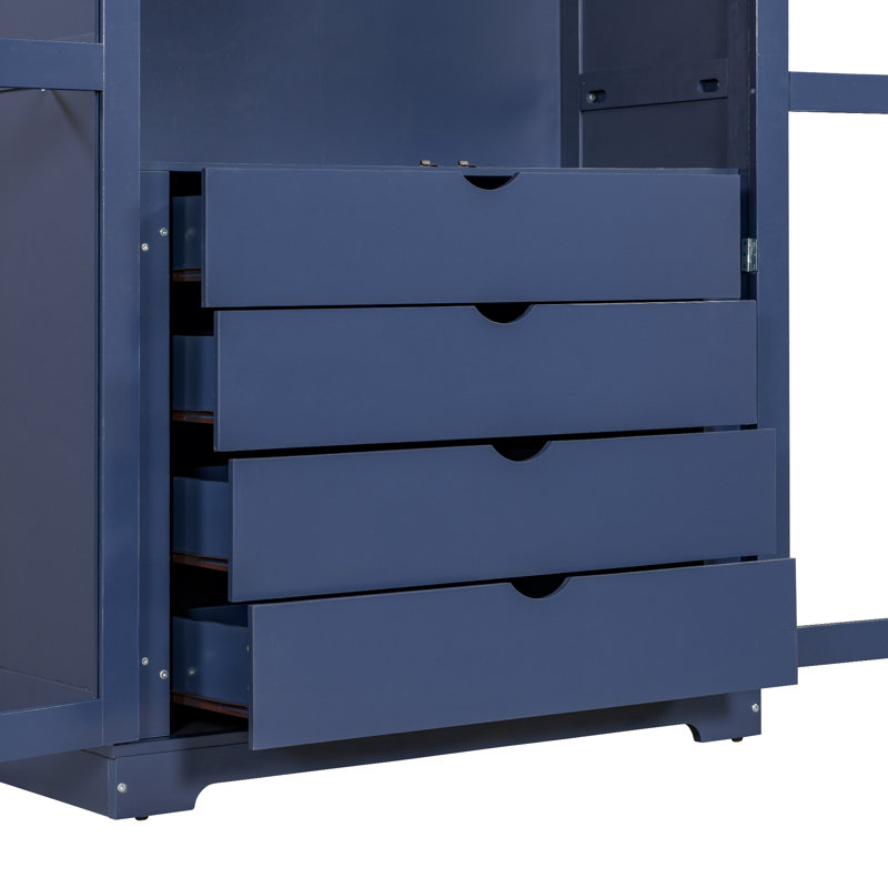 Armoire de rangement de garage autoportante 44,7 po avec portes en verre, 4 tiroirs intégrés et tablettes profondes de 20 po - Organisateur utilitaire en bois de pin massif