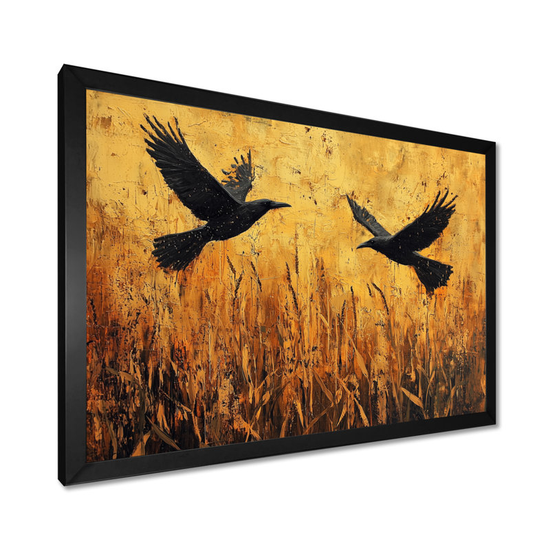 «Dark Crows In The Cornfield V» - oiseau, art mural, H 30 po x l 40 po, Noir, Picture Framed