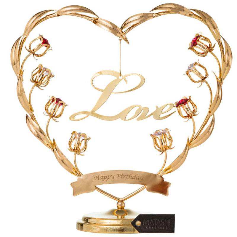 Sculpture plateau de table avec cristaux joyeux birthday, Or