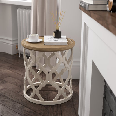 Dozier Rustic Farmhouse Tray Top Round End Table with Wood Frame Base