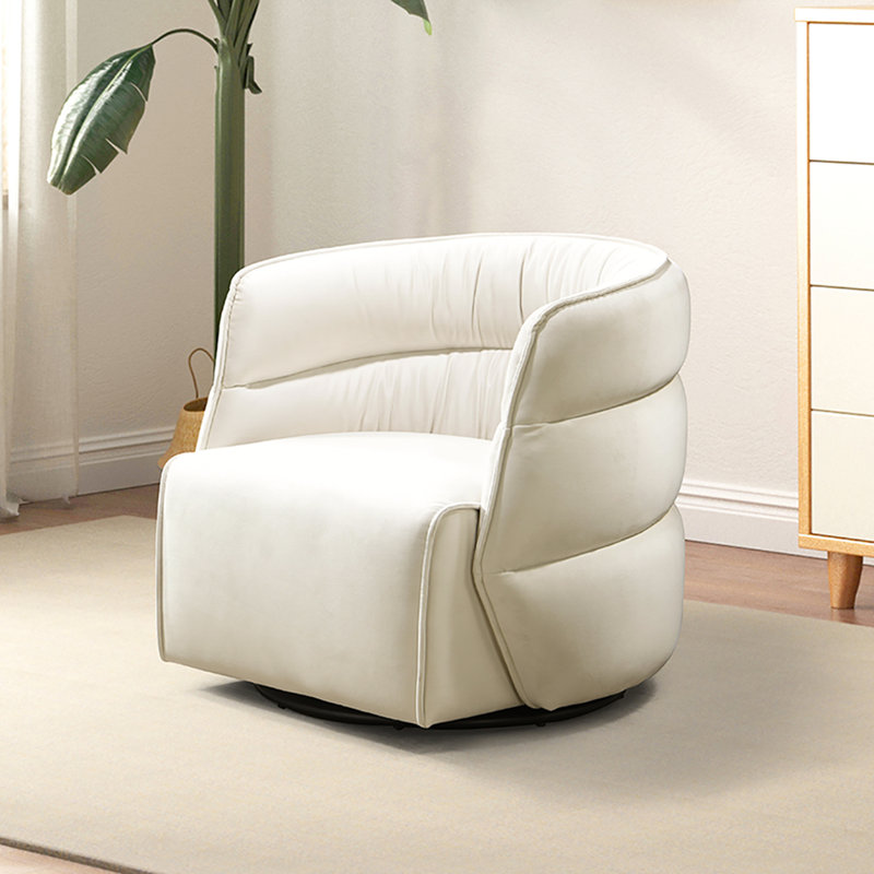 Fauteuil demi-tonneau pivotant en velours Amundsen, Velours crème