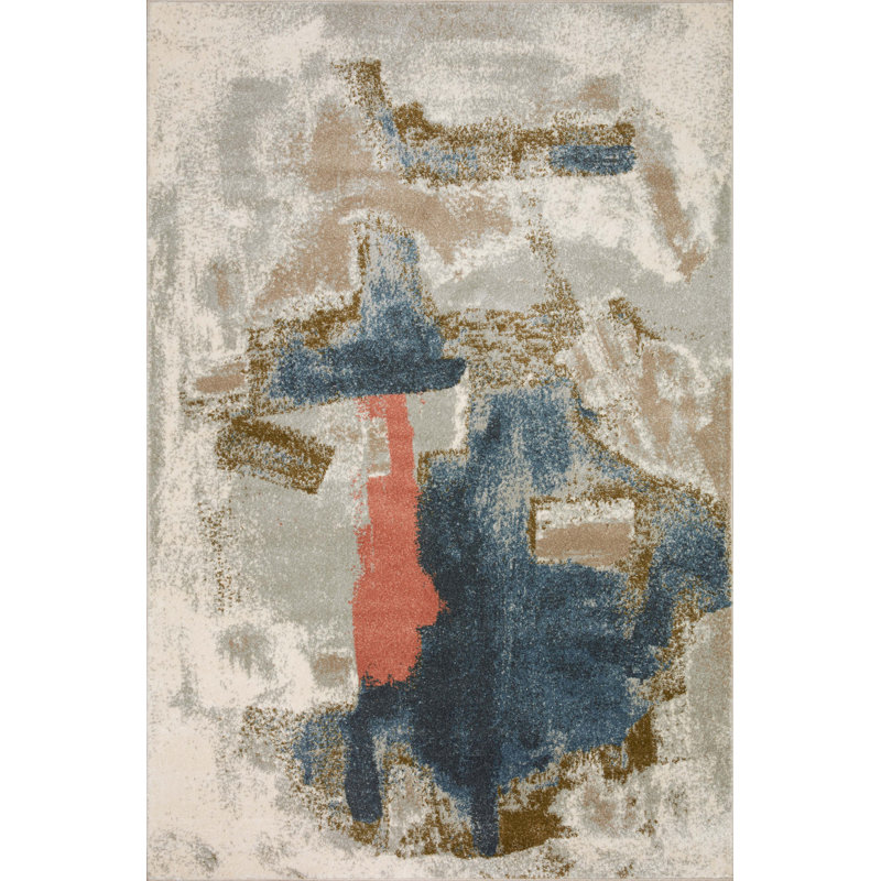 Tapis gris / bleu marine Ahmirah, Rectangle 2 pi 7 po x 4 pi