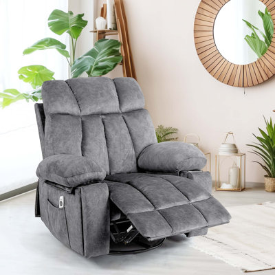 Fauteuil inclinable, inclinable et pivotant avec massage, fauteuil de massage pour le salon avec fonction vibrante de massage et de chauffage, fauteuil de détente ergonomique avec fonction berçante et poche latérale, port de charge USB