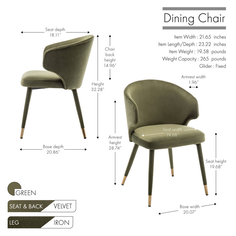 Agness Velvet Upholstered Dining Chairs with Gold Trim, Green