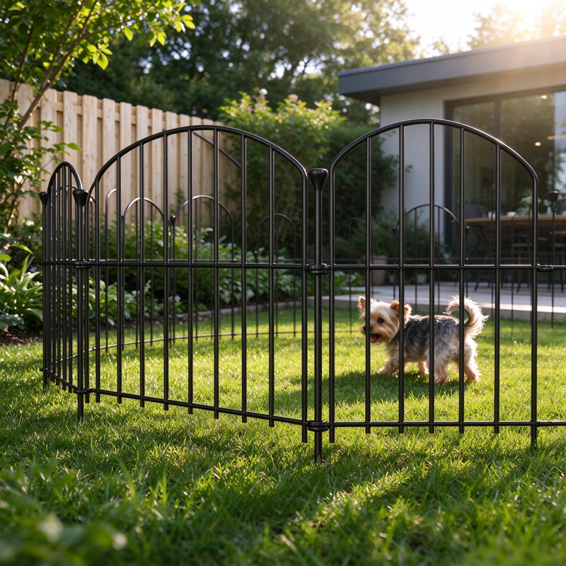 Decorative No-Dig Decorative Garden Fence 21ft L x 17in H Black Metal Stake-In Animal Barrier for Dogs Rabbits 20(-Pack)