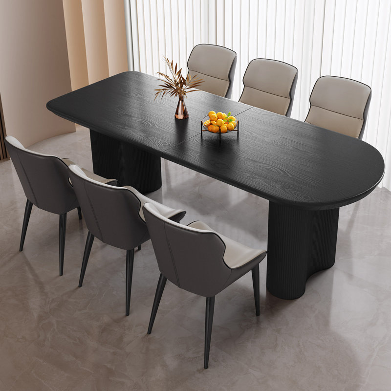 Pearlena 70.87" Modern Rectangle Black Dining Table Set with 6 Chairs for Kitchen, Bar, Living Room