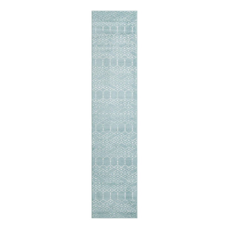 Sierra Geometric Aqua Area Rug, Runner 2'7" x 12', Aqua
