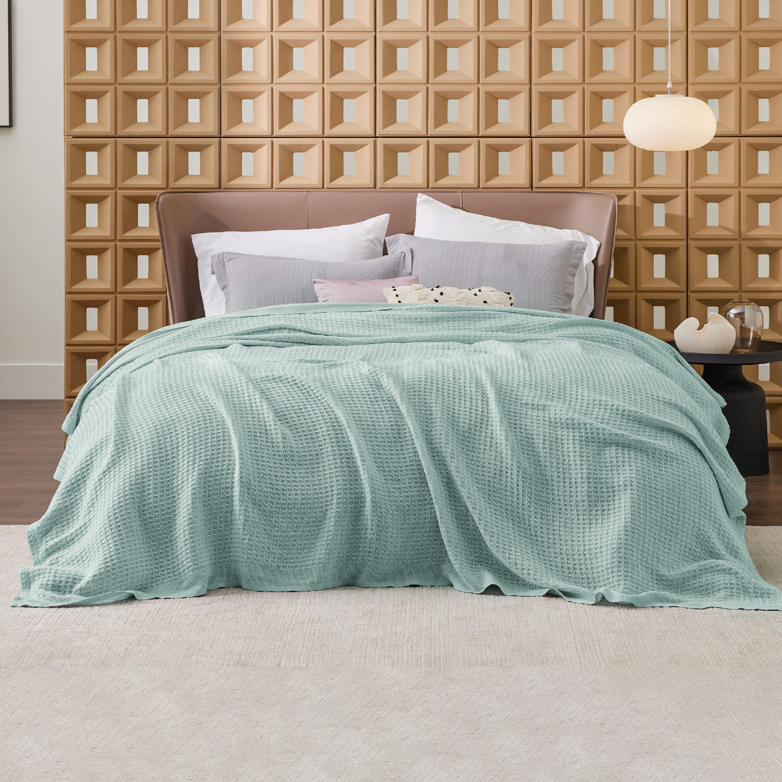 Bedsure 406gsm 100% Cotton Blanket Breathable Waffle Weave Throw Blanket GentleSoft™️, White, Queen