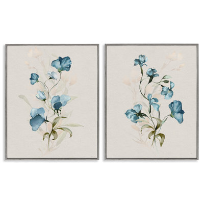 Ensemble de 2 giclées encadrées Blue Botanical Herbs, design par Susan Jill