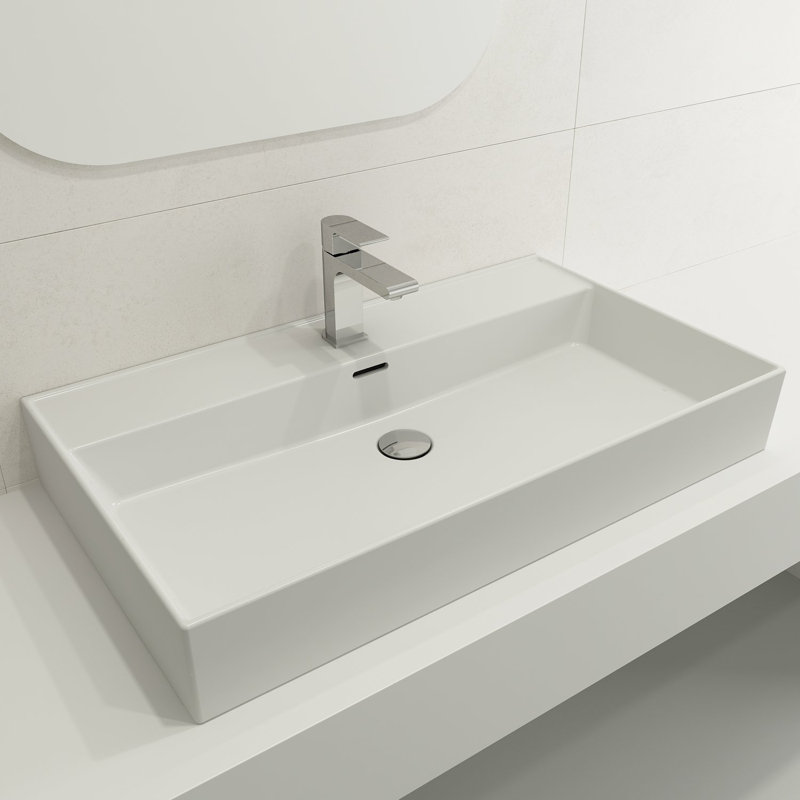 Milano Bathroom Sink, Matte White, Single-Hole