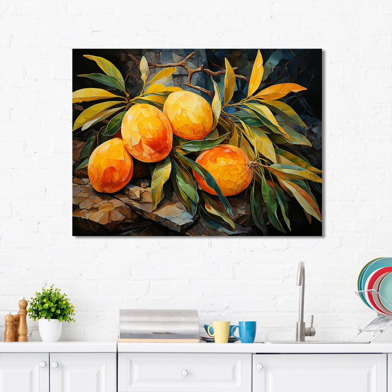 «Golden Mango Mosaic II» - fruits, art mural, H 34 po x l 44 po x P 1,5 po